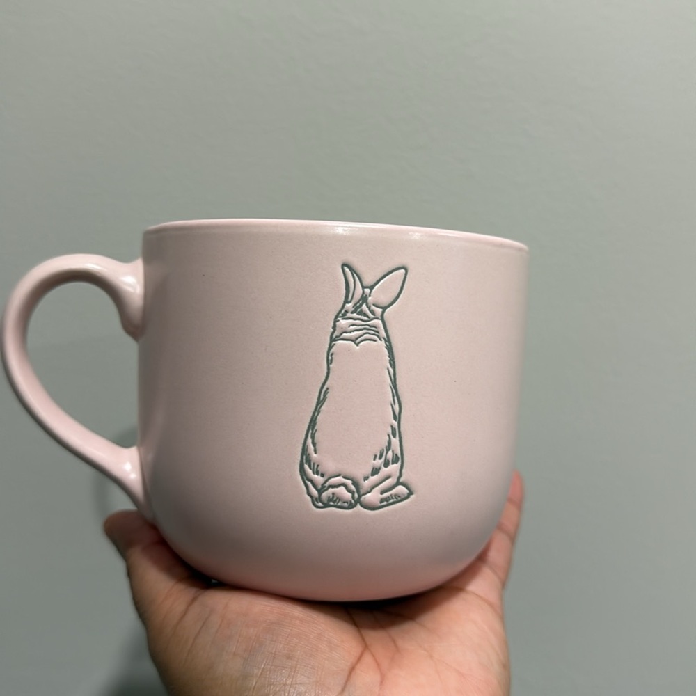 New Hop To It Easter Mug Coffee Tea Rabbit Pink Gray Flower - Picture 2 of 4
